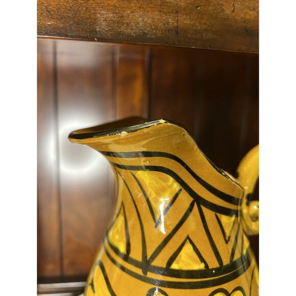 Aldo Londi Bitossi Italy Pitcher Vase Mid Century Modern Yellow Hand Painted - Picture 5 of 9